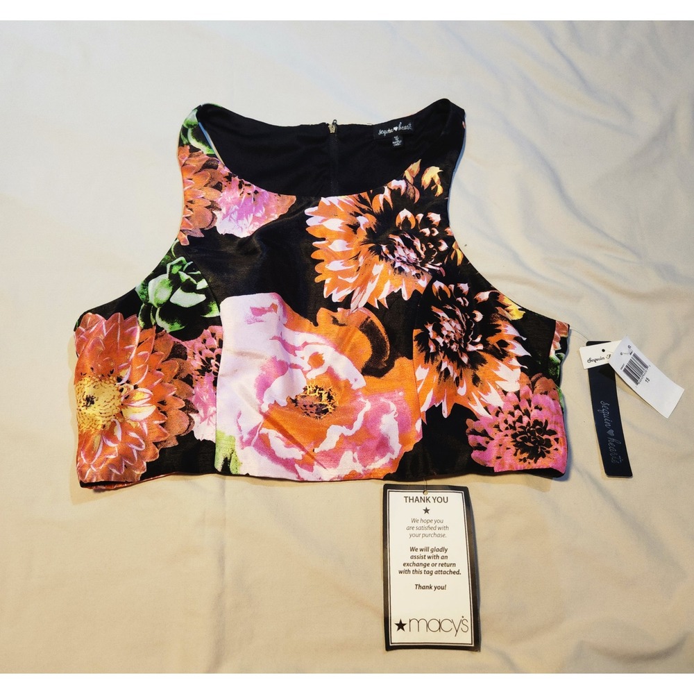 Sequin Hearts Women's Floral Print Sleeveless Cropped Top - Size 15